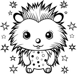 Cute little animal black & white vector illustration for coloring book isolated on white background