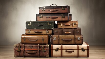 Vintage Pile Ancient Suitcases Design Long Format Generative AI