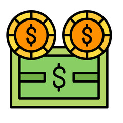 Cash and Coins Line Color Icon