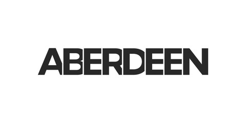 Aberdeen city in the United Kingdom. The design features a geometric style illustration with bold typography in a modern font on white background.