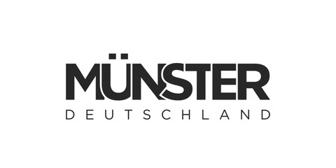 Münster Deutschland, modern and creative vector illustration design featuring the city of Germany as a graphic symbol and text element, set against a white background