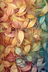 Obraz na płótnie Canvas Layered vines themed color scheme abstract background, mixed media of colored pencil and painting