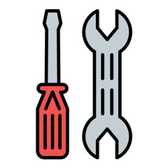 Screwdriver and Wrench Line Color Icon