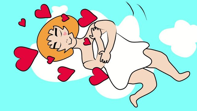 Dreams time. The woman is sleeping. Pleasant dreams of love. Hand-drawn animation. Video endless, seamless, loop