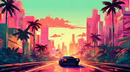 Fototapeta na wymiar Retro futuristic sunshine landscape abstract graphic poster web page PPT background