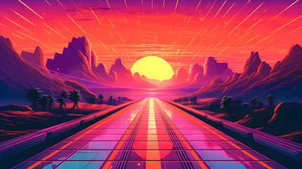 Foto op Plexiglas Retro futuristic sunshine landscape abstract graphic poster web page PPT background © Wu