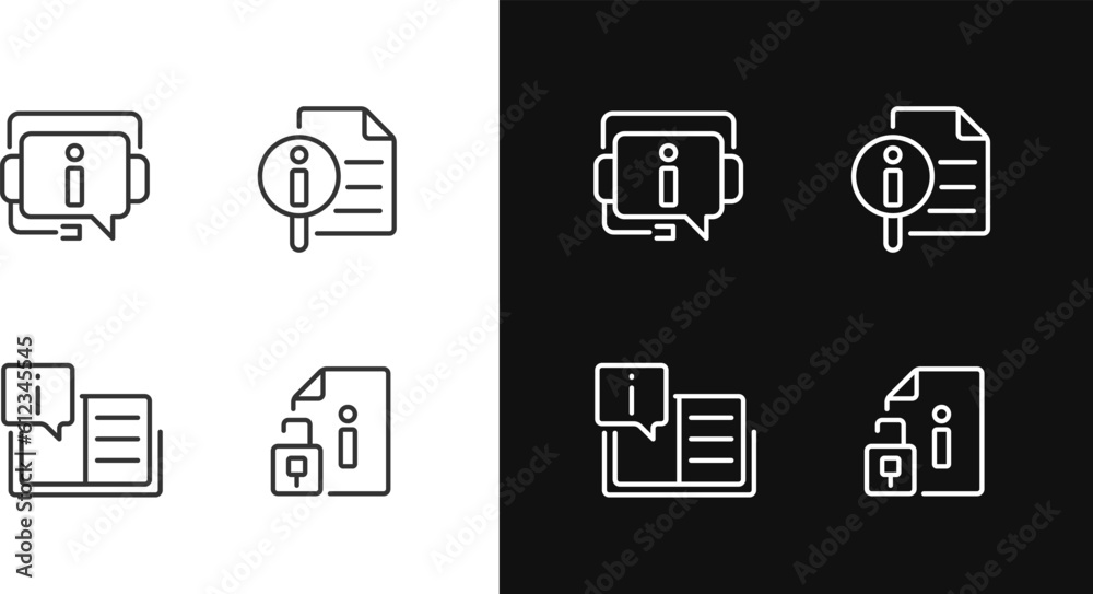 Sticker client information support pixel perfect linear icons set for dark, light mode. open list of typical