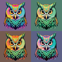 art owl colors in pop art style, vector illustration
