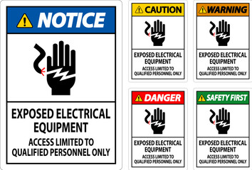 Danger Sign Exposed Electrical Equipment, Access Limited To Qualified Personnel Only