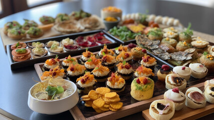 A selection of appetizers and finger foods, beautifully arranged on a platter