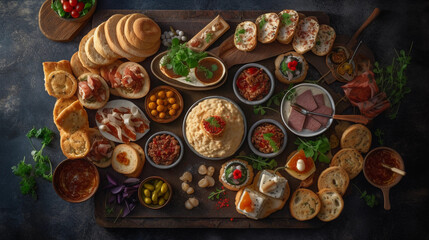 A selection of appetizers and finger foods, beautifully arranged on a platter