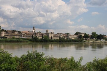 Fototapeta na wymiar Avignon from across the River Rhone.