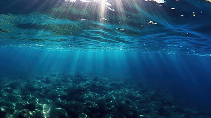 Fototapeta na wymiar Underwater view of the sea surface. Generative Ai