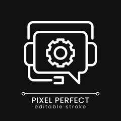 Tech support pixel perfect white linear icon for dark theme. Information service for customers. Call center. Thin line illustration. Isolated symbol for night mode. Editable stroke. Poppins font used