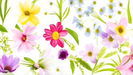 Delicate flowers against white background, place for text.