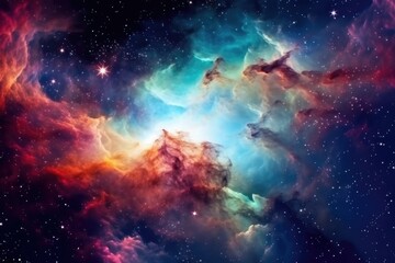 Fototapeta na wymiar Space background with shining stars, stardust and nebula. Beautiful colorful space background. Generative AI