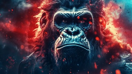 A realistic angry gorilla. Generative ai.
