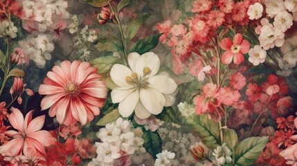 Fototapeta na wymiar A beautiful fantasy vintage wallpaper botanical flower. Generative ai.