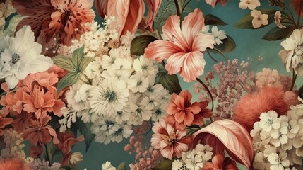 A beautiful fantasy vintage wallpaper botanical flower. Generative ai.