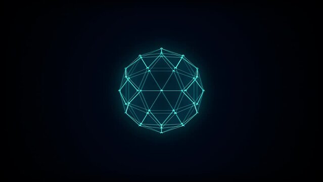 Futuristic 3D render of sphere with transparent glass wireframe surface, 4K abstract loop geometric background