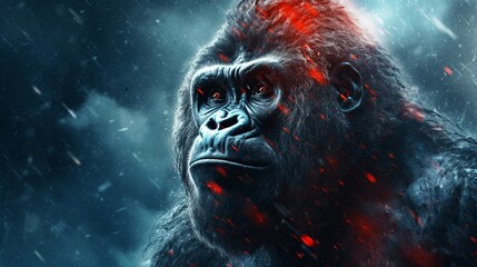 A realistic photo with gorilla close up. Generative ai.