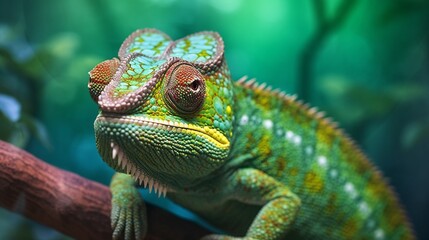Fototapeta premium A realistic photo with a chameleon close up. Generative ai.