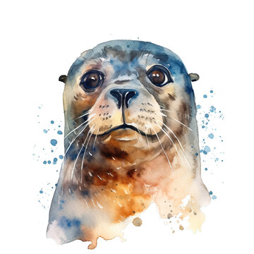 Aquarell-Handzeichnung einer Robbe: Anmutiges Tiermotiv in zarten Wasserfarben