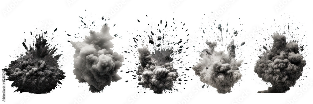 Wall mural set of explosions isolated on transparent background - generative ai