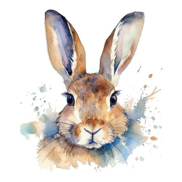 Aquarell-Handzeichnung eines Hasen: Niedliches Tiermotiv in zarten Wasserfarben