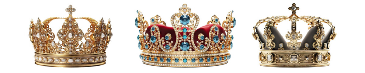 Obraz premium Set of crowns isolated on transparent background - Generative AI