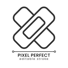 Adhesive bandage pixel perfect linear icon. Medical dressing. Sticking plaster. Injury healing. Thin line illustration. Contour symbol. Vector outline drawing. Editable stroke. Poppins font used