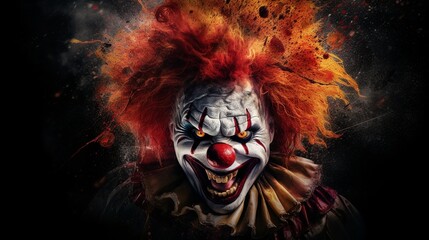 A realistic photo with evil clown. Generative ai.