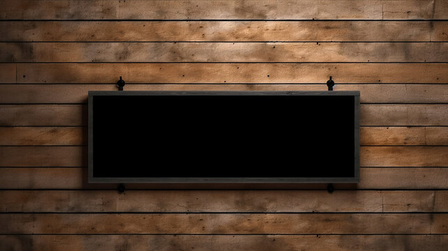 Black signage on a rustic wooden wall mockup. Generative Ai