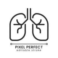 Human lungs pixel perfect linear icon. Respiratory system checkup. Regular medical checkup. Thin line illustration. Contour symbol. Vector outline drawing. Editable stroke. Poppins font used