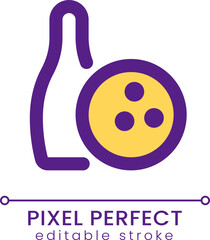 Obraz premium Bowling equipment pixel perfect RGB color ui icon. Team sports game. Simple filled line element. GUI, UX design for mobile app. Vector isolated pictogram. Editable stroke. Poppins font used