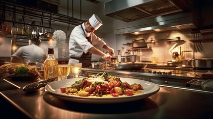 Obraz premium A realistic photo with professional kitchen chef. Generative ai.