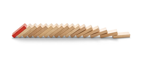 The red wooden block triggered a domino effect, Stop the destructive processes