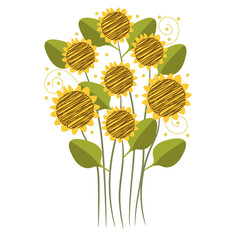 Cartoon-style bouquet of sunflowers on a transparent background
