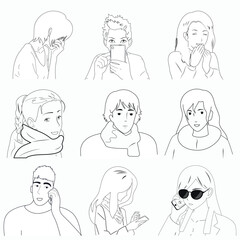 Black and white avatars girl and guy. Vector illustration.