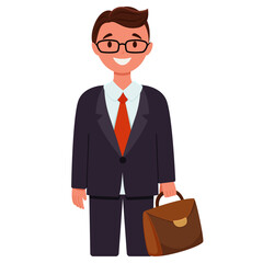 character profession of a businessman, lawyer or other profession, a character in a business suit with a briefcase for documents, cartoon character, vector