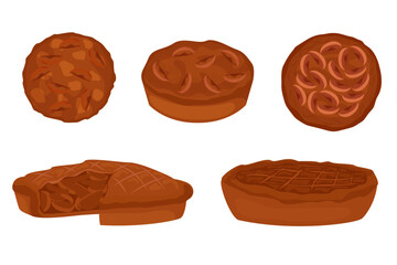 cooked pies, cooking, cooking, baking, sliced pies and whole pie illustration, vector