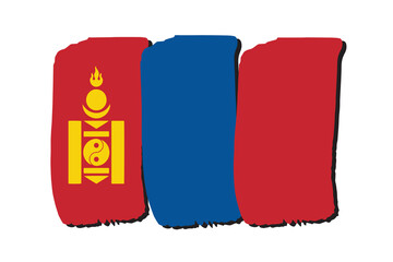 Mongolia Flag with colored hand drawn lines in Vector Format