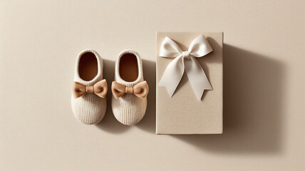 Set of baby girl and boy booties and greeting card form. Generative Ai
