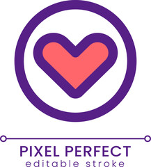 Heart pixel perfect RGB color ui icon. Add product to favourite list. Simple filled line element. GUI, UX design for mobile app. Vector isolated pictogram. Editable stroke. Poppins font used