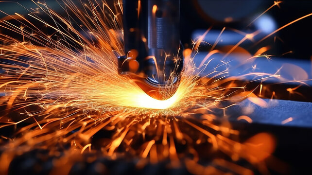 sparks flying while machine griding and finishing metal. Generative Ai