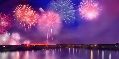 Fototapeta premium Bright colorful fireworks on a dark background.