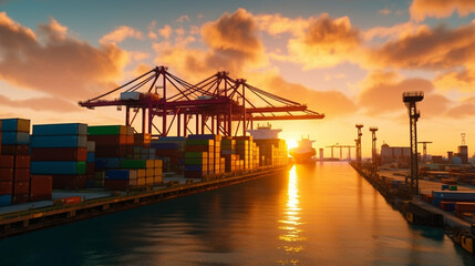 Port of ships with containers. Generative AI
