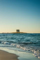 Papier Peint photo Plage de La Pelosa, Sardaigne, Italie Stintino tower in Pelosa beach in Sardinia, Italy