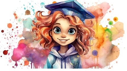 Obraz na płótnie Canvas A graduation cute girl illustration. Generative ai.