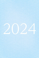 2024年のシックな干支なし年賀状、2024年の文字と青海波の和柄背景（水色）、年賀はがき素材